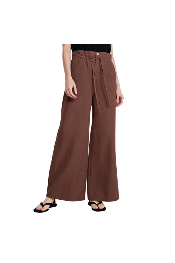 Womens Wide Leg Pants Summer tie waist wide leg lightweight fabric machine washable yoga workout for fitness training Brown XXXL