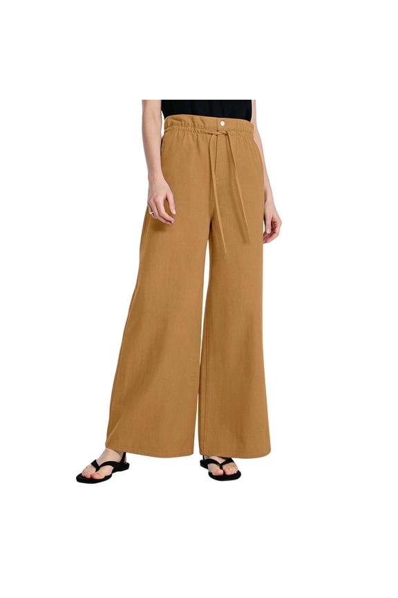 Womens Wide Leg Pants Summer tie waist wide leg lightweight fabric machine washable yoga workout for fitness training Yellow XL