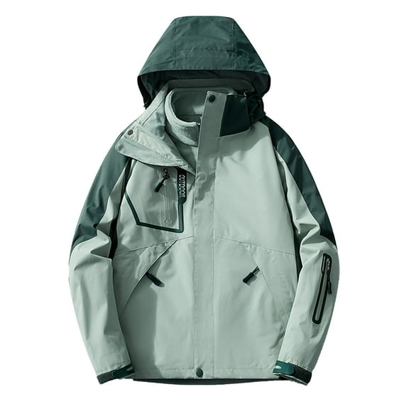 Sexlip Womens Windproof 3 in 1 Jackets Winter Warm Fleece Inner Ski Jacket Thermal Outdoor Hiking Hooded Coats with Pockets Green XXXL