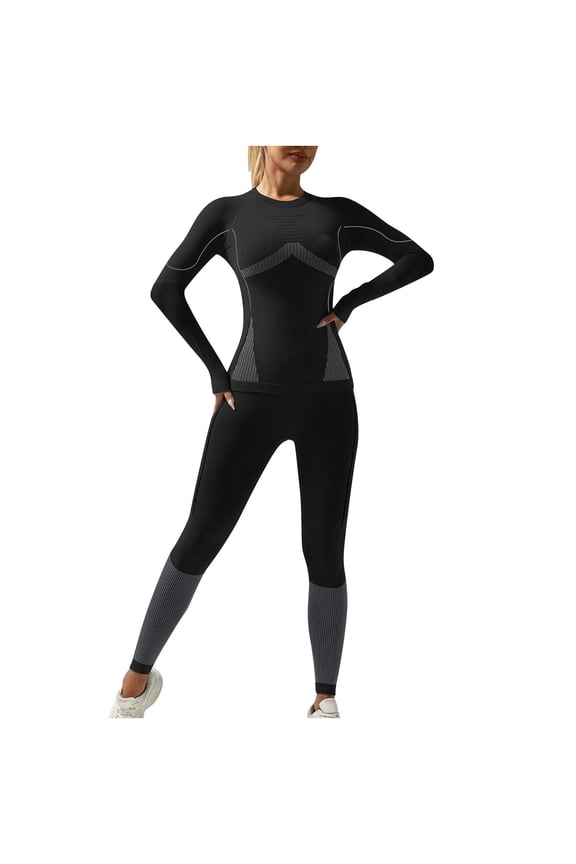 Womens Winter Sports Set Fitted Jacket Slim Pants Warm Fabric Stretchy Design for Ski Activities Black S