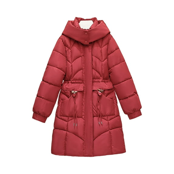 Sexlip Womens Winter Warm Coats with Belt Mid Length Zip Up Lapel Collar Puffer Jackets Thicken Quilted Outerwear with Pocket Red XXXL