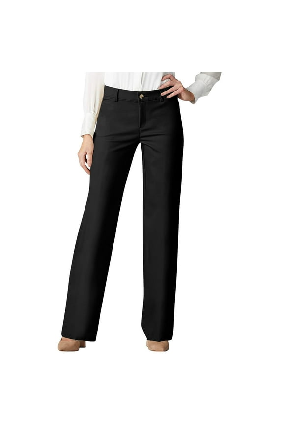 Womens Work Pants Stretch High Waisted Dress Pants with Pockets Straight Leg Slacks with Belt Trendy Trousers Black XXL