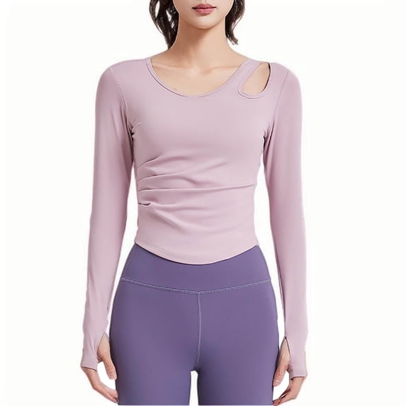 Sexlip Womens Workout Tops Built in Bra Active Long Sleeve T Shirt Yoga Athletic Gym Clothes Crop Fall Shirts Pink L