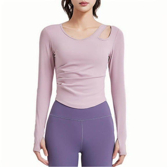 Sexlip Womens Workout Tops Built in Bra Active Long Sleeve T Shirt Yoga Athletic Gym Clothes Crop Fall Shirts Pink XXL