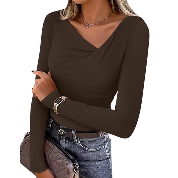 Sexlip Womens Wrap Front Knit Top Long Sleeve Design Soft Fabric Relaxed Silhouette for Date Nights Brown XXL