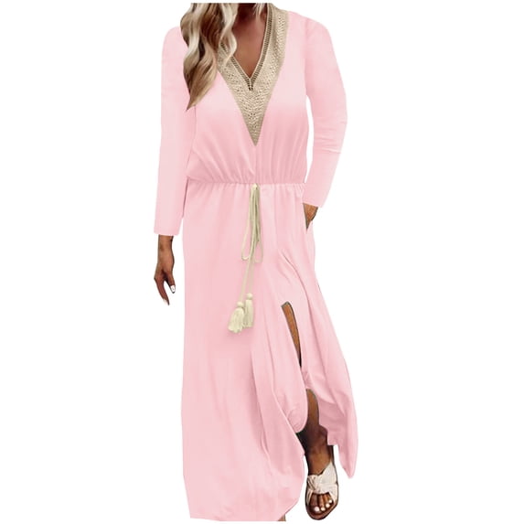 Sexlip Womens Wrap Front Midi Dress 3/4 Sleeve Design Stretchy Fabric Relaxed Silhouette for Office Wear Pink XXL
