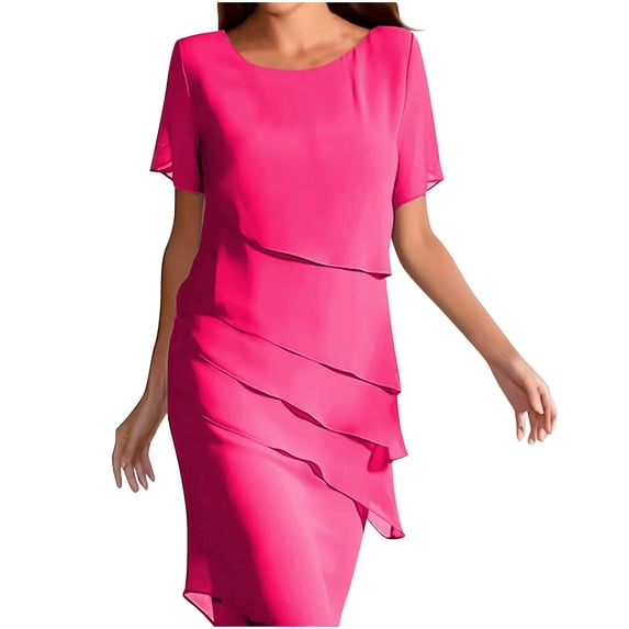 Sexlip Womens Wrap Waist Midi Dress 3/4 Sleeve Design Stretchy Fabric Relaxed Silhouette for Office Wear Pink L