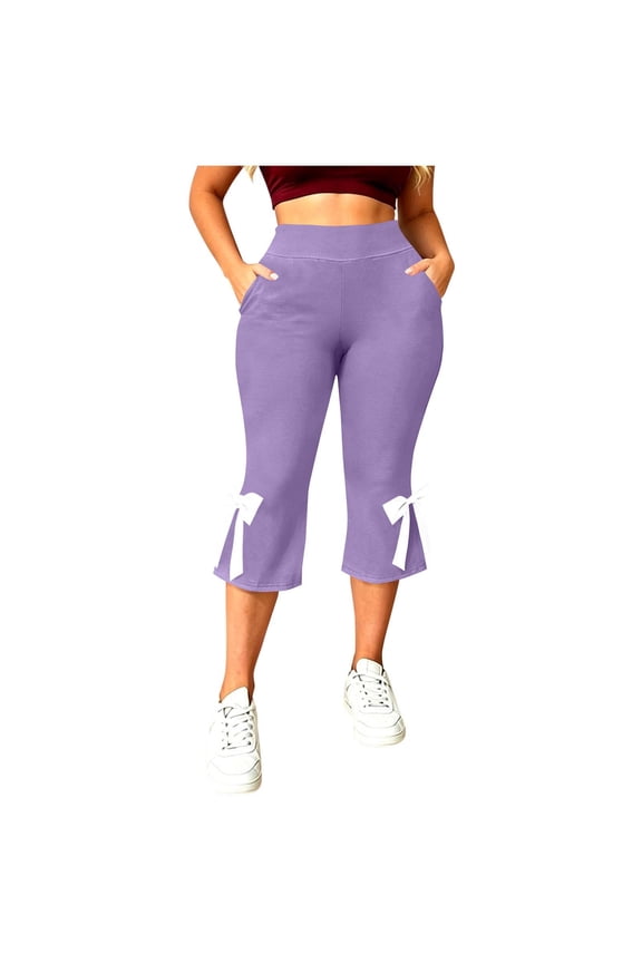 Womens Yoga Pants All Season no roll waist tapered leg smooth fabric athletic wear breathable for yoga workout Purple L