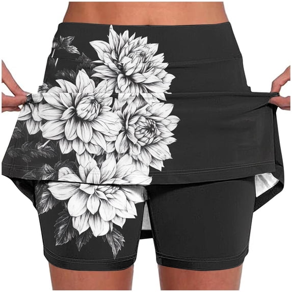 Sexlip Womens Yoga Sports Shorts Contrast Floral Print Layered Design Elastic Waist Soft Fabric Snug Silhouette for Yoga Practices Black XL
