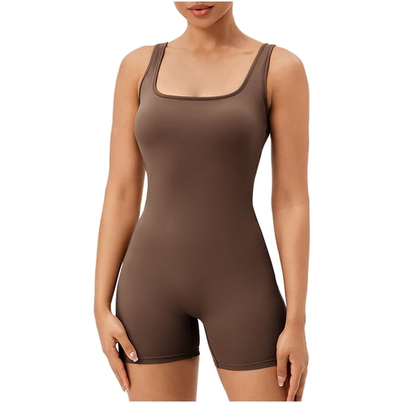 Sexlip Womens Yoga Sports Shorts Sleeveless Romper Style Tight Leg Soft Fabric Snug Silhouette for Active Wear Brown XL