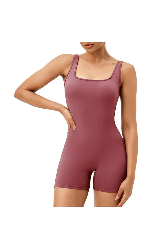 Womens Yoga Sports Shorts Sleeveless Romper Style Tight Leg Soft Fabric Snug Silhouette for Active Wear Red M