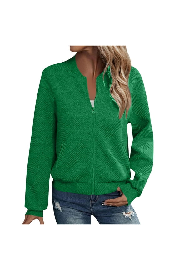 Womens Zip Up Cardigan Sweaters Long Sleeve Lightweight Casual Zipper Knitted Sweatshirts Jacket Green XXL