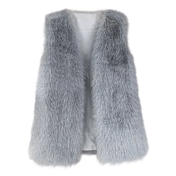 Sexlip omen’s Furry Faux Fur Vest Stylish Lapel Collar Sleeveless Button Down Winter Crop Waistcoat Gray XL