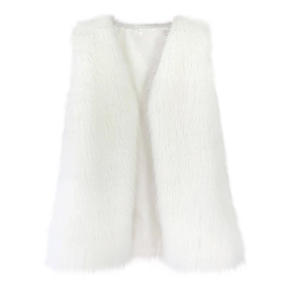 Sexlip omen’s Furry Faux Fur Vest Stylish Lapel Collar Sleeveless Button Down Winter Crop Waistcoat White XL