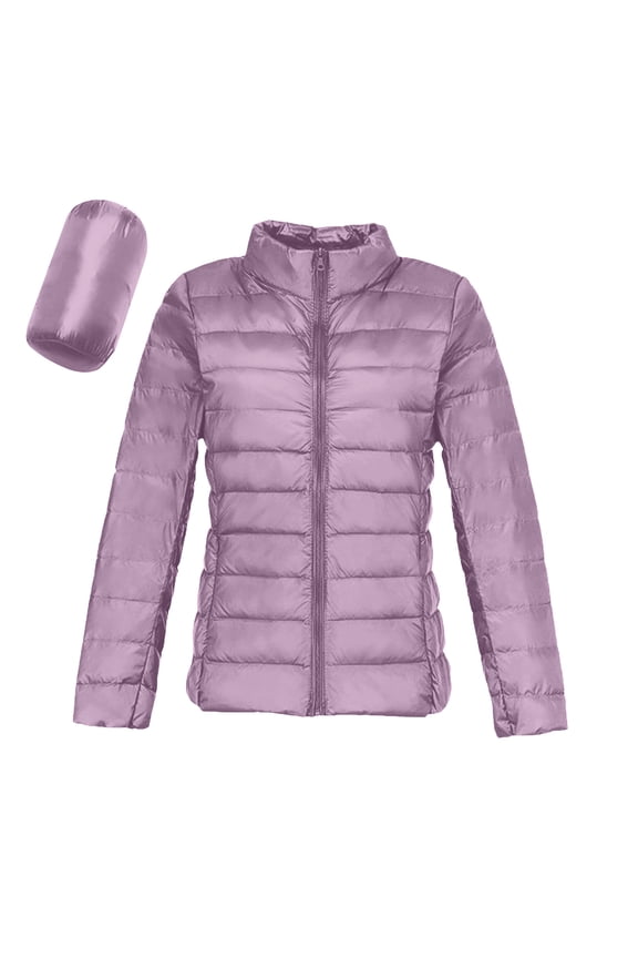 womens Lightweight Long-Sleeve Water-Resistant Packable Puffer Jacket (Available in Plus Size) Purple XXL