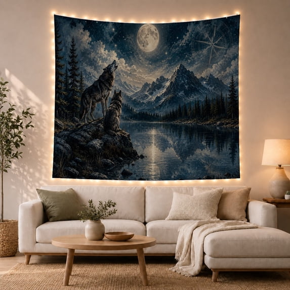 Sextant Compass with Map Nocturnal Wilderness, Adventurous Vintage for Nautical Decor Lovers, Wall Decor, Valentine'S Day Gift, Tapestry Wall Hanging for Dorm and Living Room