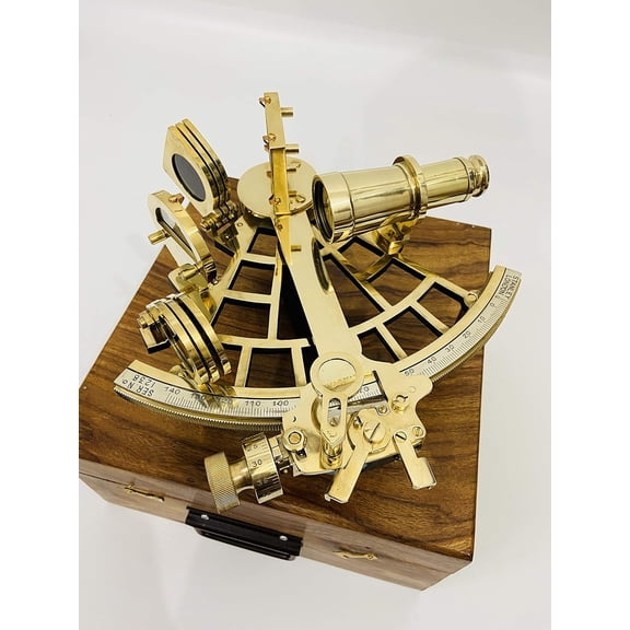 Sextant Instrument 9" Brass Sextant with Box | Navigational Sextant | Sextant Working | Vintage Astrolabe Brass Functional Sextant | Gift Sextant with Wooden Box