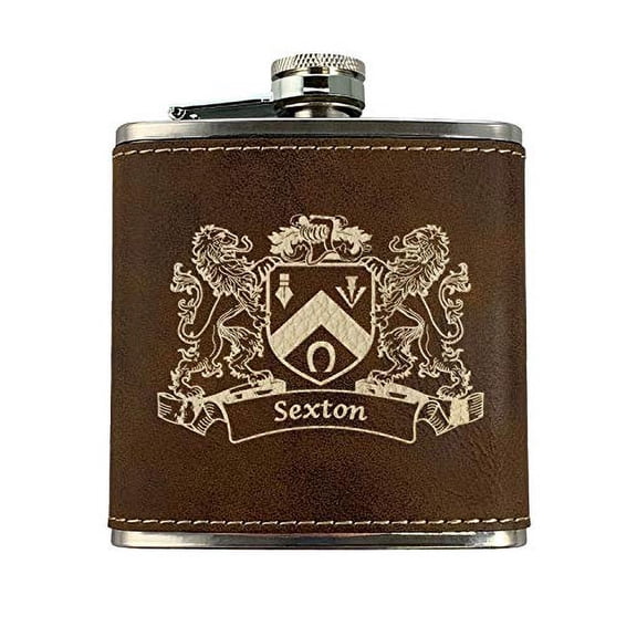 Sexton Irish Coat of Arms Leather Flask - Rustic Brown