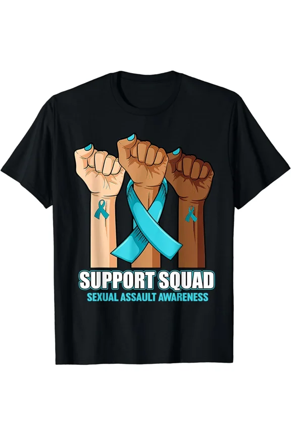 Sexual Assault Awareness Month Support Squad Teal Ribbon Graphic Gift Idea Unisex T-Shirt ,up to size 5XL