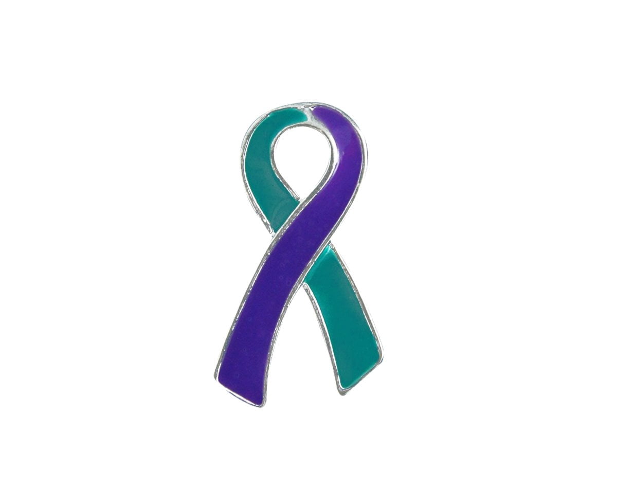 Sexual Assault Large Flat Teal & Purple Ribbon Lapel Pins
