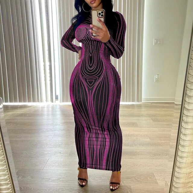 Sexy 3D Human Body Print Women Long Sleeve Party Club Bodycon Streetwear Long  Dress 2024 Autumn O Neck Skinny Night Out Clothes - Walmart.com