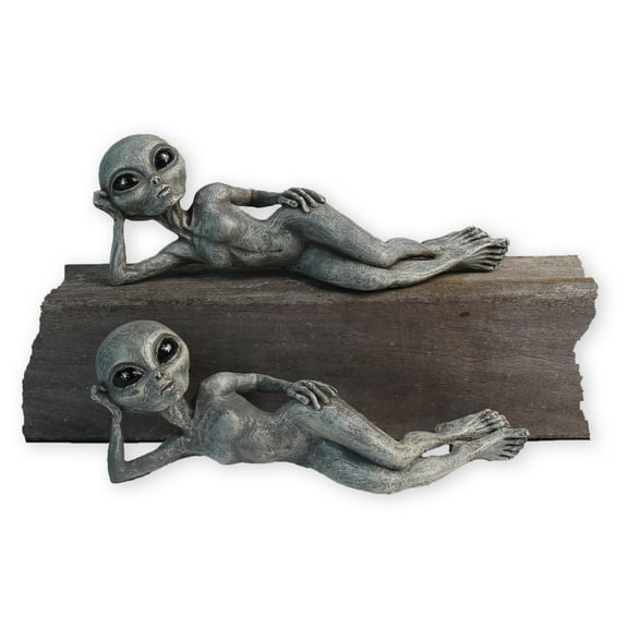 Sexy Alien 10 INCH Laying Extraterrestrial 'Pin-up' Statue 'Sky' - Alien Gray - Set of 2