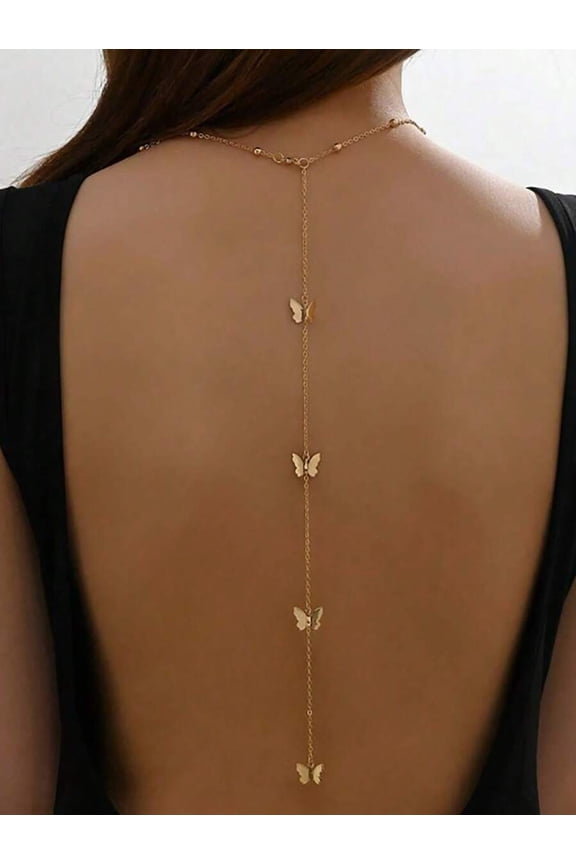 Sexy Back Chain Necklace, Fashionable And Simple Bow Pendant, Body Chain, Women's Long Necklace Accessory Valentines,Mom,Mother,Mother's Day,Gift
