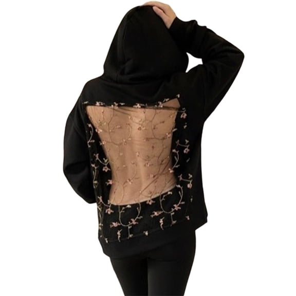 Sexy Back Hoodie Women Oversized Lace Cutout Back Pullover Hoodies Fall Winter Clothes for Festive Gatherings efficient