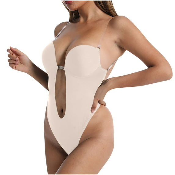 Sexy Backless Body Shapewear Solid Color Low Back Bodysuits Thong Shaper Plunge Open Crotch Bodysuit Invisible Sling One Piece Corset Evening Dress Non-Slip Lingerie