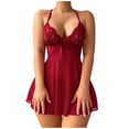 thumbnail image 1 of Sexy Backless Floral Lace Mesh Sheer Babydoll Lingerie Dress Set with Thong 2 Piece, 1 of 5