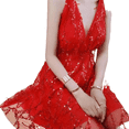 thumbnail image 1 of Sexy Backless Sequins V-Neck Evening Gown Slingshirt Dress Short Sleeveless Pleated Tassel Waist Cinching, 1 of 2