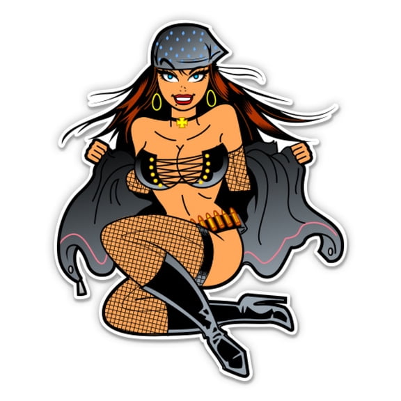 Sexy Biker Chick Hot Girl - 3" Vinyl Sticker - For Car Laptop Water Bottle Phone - Waterproof Decal