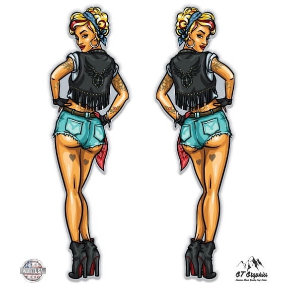 Sexy Biker Chicks Set of 2 - 8" Each Vinyl Stickers - For Car Laptop I-Pad - Waterproof Decal