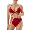 thumbnail image 1 of Sexy Bikinis for Women 2 Piece Bikini Spaghetti Strap Swimsuits Solid Color Swimwear Triangle Bathing Suit, 1 of 6