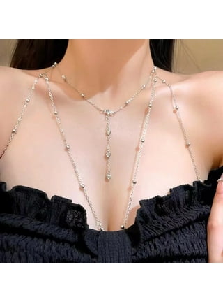 Rhinestone Chest Bracket Chain Trendy Crystal Heart Pendant Chest Bracket  Bra Chain Sexy Bikini Bra Body Chain Jewelry for Women