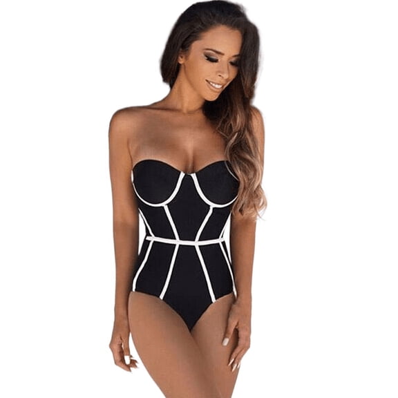 Sexy Black Curve Swimwear Women One-Piece Suits Bikinis High Waist Monokini Swimsuit Push Up Padded Swimwear Swim Wear