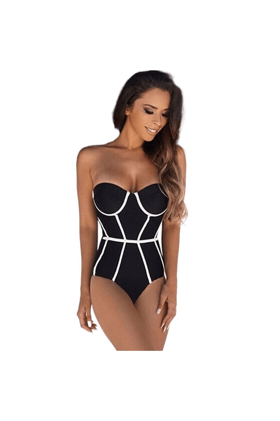 Sexy Black Curve Swimwear Women One-Piece Suits Bikinis High Waist Monokini Swimsuit Push Up Padded Swimwear Swim Wear