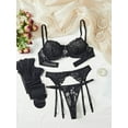 thumbnail image 1 of Sexy Black Lingerie Set 5pack Underwire Garter Stockings, 1 of 4