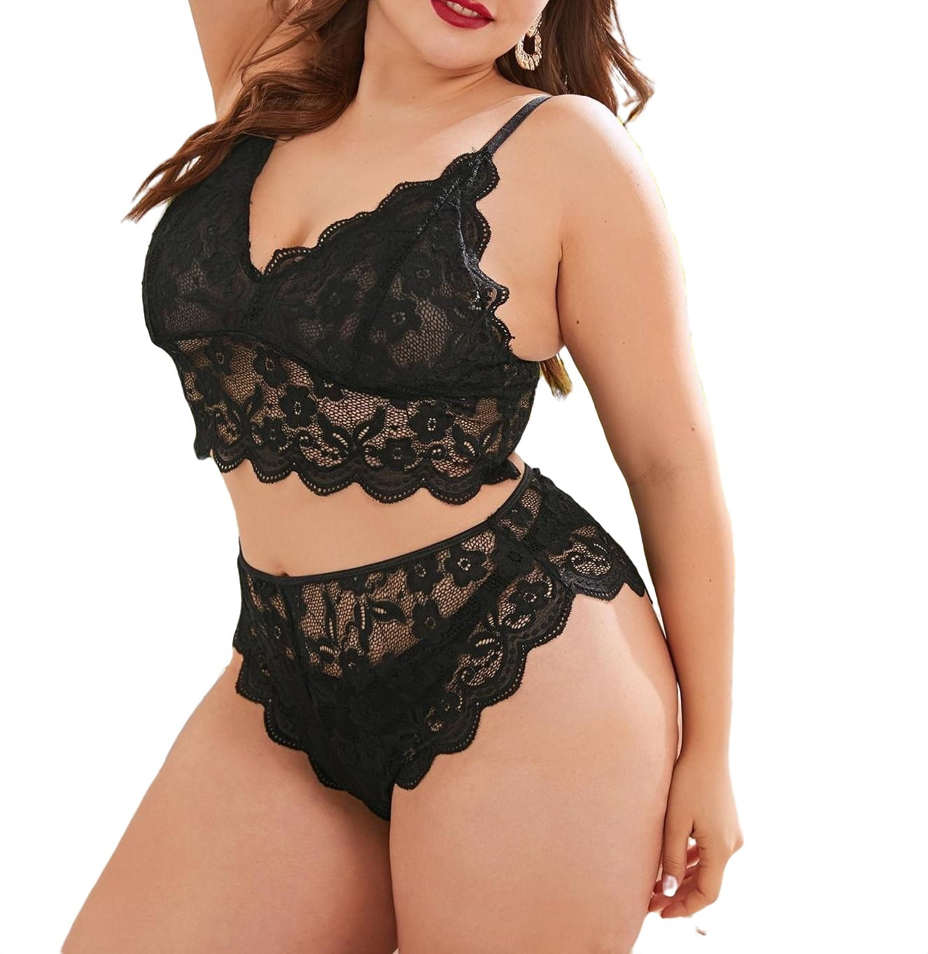 Sexy Black Plus Size Bra & Panty Sets (Women's)