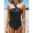 thumbnail image 1 of Sexy Black Swimsuit 2024 Women One Piece High Waist Halter Asymmetrical Swimwear Bathing Suit, 1 of 5
