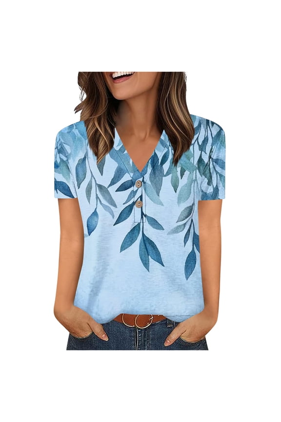 Women's Tops Casual Loose Fit Boho Summer Tops 2025 Summer Tshirts Shirts Wave Coconut Blouses Casual Summer