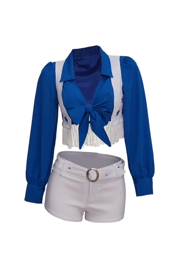 Sexy Blue Cheerleader Two-Piece Set Top and Shorts