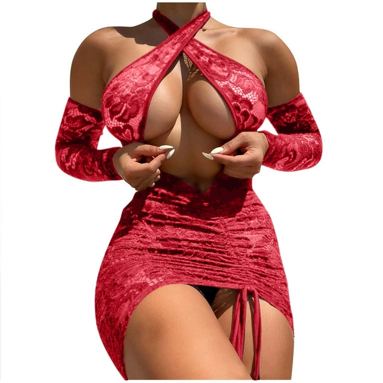 Sexy Bodycon Dress for Big Breast Women Cut Out Halter Bodysuit