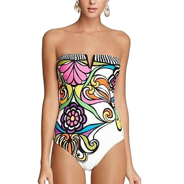 Sexy Bohemian One-piece Swimming Suit Floral Print Wireless Bikini Swimwear  