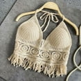 thumbnail image 1 of Sexy Boho Beach Holiday Camisole Halter Women Crochet Knit Swimsuit Bra Backless Vest Hollow Tassel Tank Top Women's Crop Tops, 1 of 9