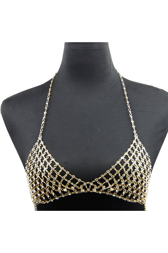 ✪ Sexy Bra Chains Crystal Waist Chain Rhinestone Body Chain Bikini Top Bra Chain Gold Body Jewelry for Women and Girls
