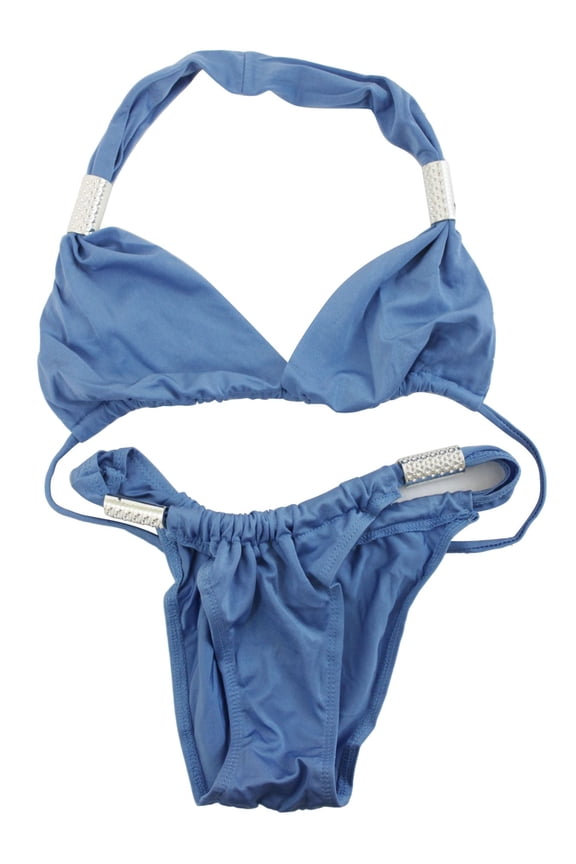 Sexy Brazilian Back Bikini with Silver Accent pieces, Adjustable Bathing Suit, Beach, Pool, Sunbathing, Swimwear 2-Piece Suit, Adjust To Fit Perfectly- Blue