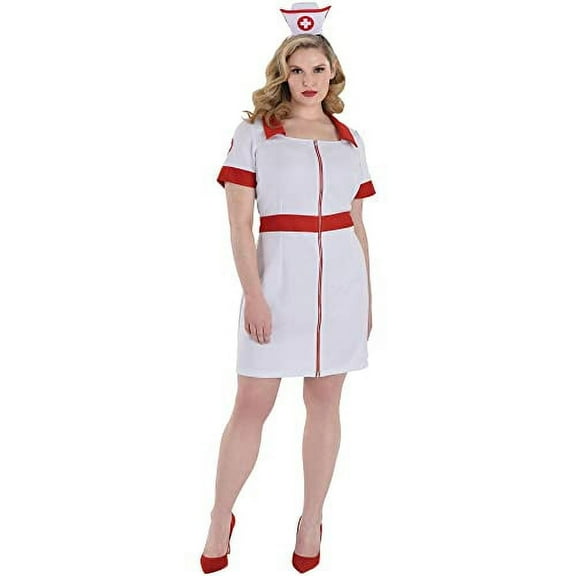 Sexy Call The Shot Nurses Dress Costume w/Headband - Plus 3X (22-24) | Polyester | White | 1 Set