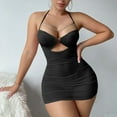 thumbnail image 1 of Sexy Chain Sheer Mesh Ruched Bodycon Mini Lingerie Dress with Thong 2 Piece Set Outfits, 1 of 5