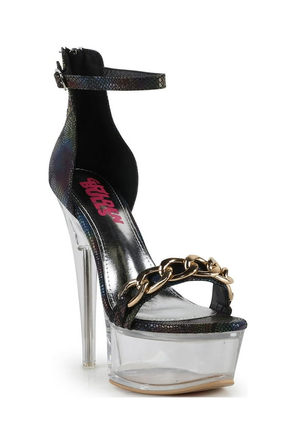 Sexy Chic Chain Accente Women's Clear Platform Sky High Ankle Strap Dancer Sandals